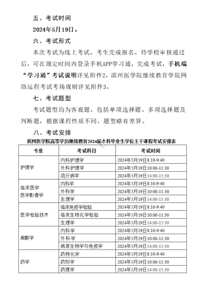 滨州医学院高等学历继续教育 2024届本科毕业生学位主干课程考试通知(图3)