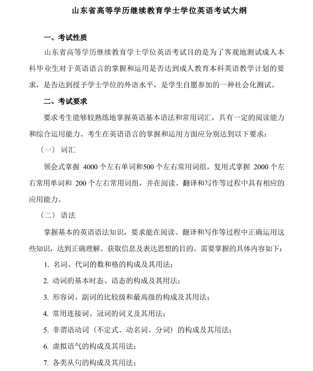 山东省高等学历继续教育学士学位英语考试大纲(图2)